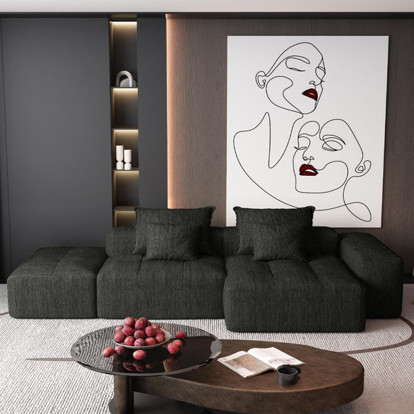 English Elm Modern Oversized Modular Sectional Sofa With Ottoman & Chaise, Soft Chenille Fabric & 4 Pillows W1885S00058