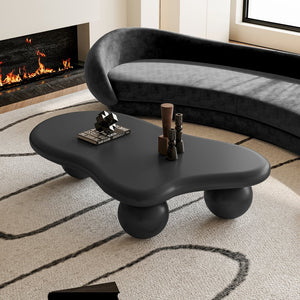 English Elm 47 Inch Cloud Shaped Coffee Table - Modern Black Centerpiece With 3 Legs For Stylish Living Rooms W1435S00015
