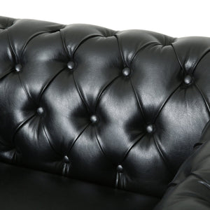 English Elm Christopher Knight Home® - CLUB Club Chair Chesterfield-Inspired Tufted PU Upholstery with Nailhead Trim, Scrolled Arms, Turned Legs Black 39.25 L x 34.25 W x 25 H 72069.00MDNT