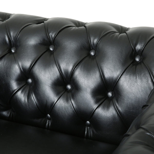 English Elm Christopher Knight Home® - CLUB Club Chair Chesterfield-Inspired Tufted PU Upholstery with Nailhead Trim, Scrolled Arms, Turned Legs Black 39.25 L x 34.25 W x 25 H 72069.00MDNT