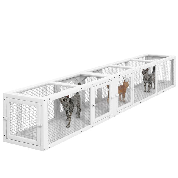 English Elm Pawhut Wooden Cat Tunnel 98" - Modular Design With 8 Doors For Indoor & Outdoor Play, Safe & Stylish W2225P200584-GIGA