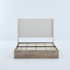 English Elm Shelton Upholstered Wingback Bed with 54" Textured Ivory Chenille Headboard, Rustic Modern Farmhouse Queen B083P321432