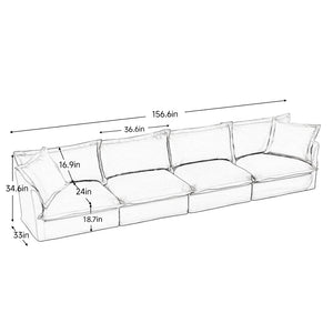 English Elm Slipcovered Long Sofa - Cloud-Like Comfort 4-Seater With Washable Covers & Deep Seating In Black Chenille W3041S00114-GIGA