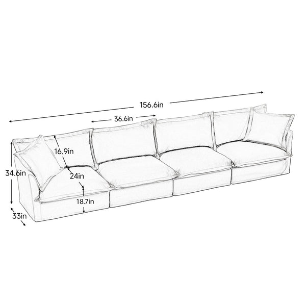 English Elm Slipcovered Long Sofa - Cloud-Like Comfort 4-Seater With Washable Covers & Deep Seating In Black Chenille W3041S00114-GIGA