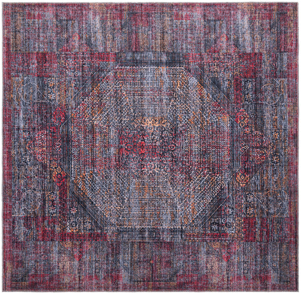 Unique Loom Mangata Melissa Machine Made Border Rug Red and Black, Orange/Ivory/Gray 7' 10" x 7' 10"