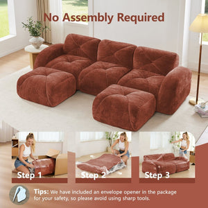 English Elm U-shaped Modular Velvet Sofa Tufted Cloud Seating for Living Room or Home Theater Red+Brown W714S01604