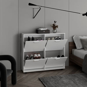 English Elm Opal Four-Door Shoe Cabinet with 20-Pair Capacity, Segmented Shelves, Modern White Finish B200P335358