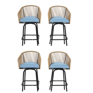 English Elm Outdoor Bar Stools Set Of 4 - Stylish All-Weather Rattan Chairs With Armrests For Patios & Poolsides W640P256797