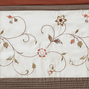 JLA Home Madison Park - Embroidered Curtain Panel with Timeless Floral Stitching, Lined Light-Filtering Drapery for Elegance Spice MP40-5470