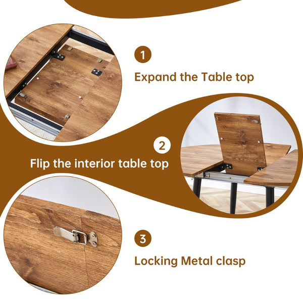 English Elm Table And Chair Set - Modern Extendable Mdf Dining Table With 4 Stylish Black Pu Chairs For Gatherings W1151S04145-GIGA