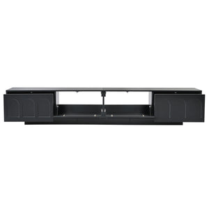 English Elm ON-TREND TV Stand with App-Controlled RGB LED, Fluted Tempered Glass Arched Doors, Sleek Media Console Black WF531672AAB