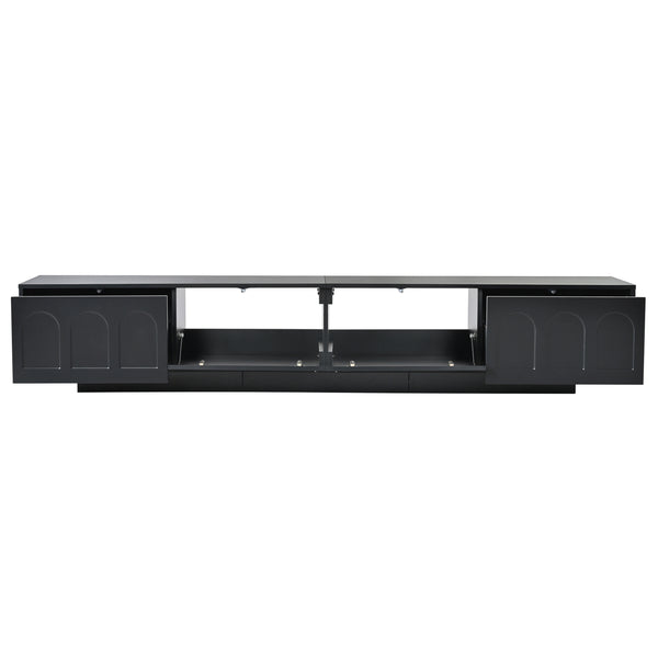 English Elm ON-TREND TV Stand with App-Controlled RGB LED, Fluted Tempered Glass Arched Doors, Sleek Media Console Black WF531672AAB
