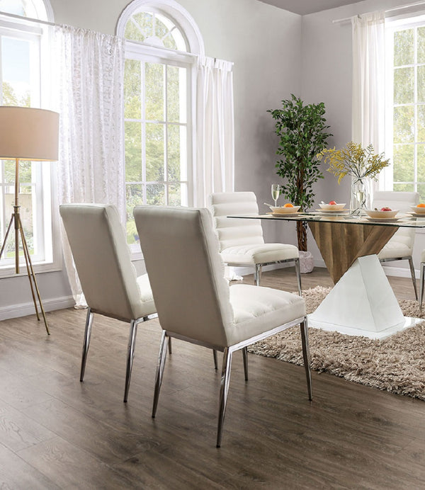 English Elm White Leatherette Metal Side Chairs Set of 2 — Contemporary Padded Seat & Back, Plush Dining Comfort PMID B011P190160