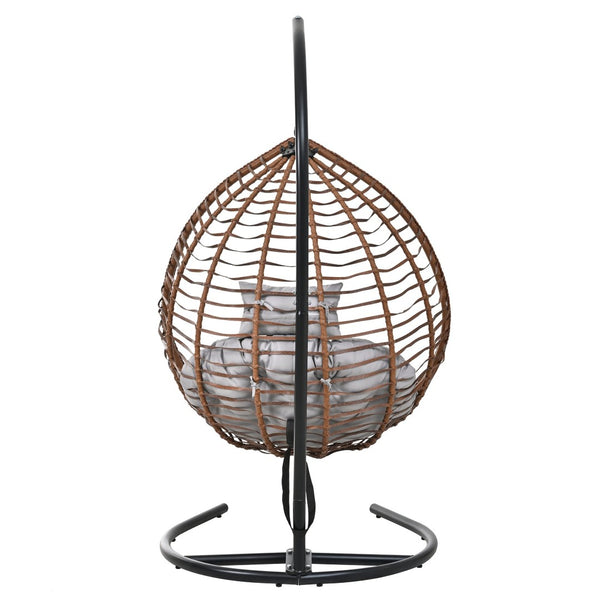 English Elm U_style Wicker Hanging Egg Chair with Stand Foldable Indoor Outdoor Swing Seat Brown+Gray N711P389502G