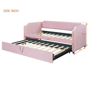 English Elm Twin Velvet Upholstered Daybed with Pop up Trundle for Guest or Kids Rooms Pink SF000197AAH
