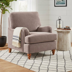 English Elm Candor Overstuffed Accent Chair with English Roll Arms and Walnut Turned Legs Brown B050P466462