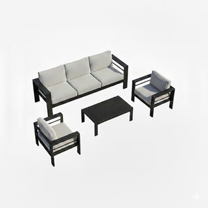 English Elm 4-piece Aluminum Outdoor Conversation Set with Rust-proof Matte Frame and Wpc Coffee Table Light Gray B082S00098