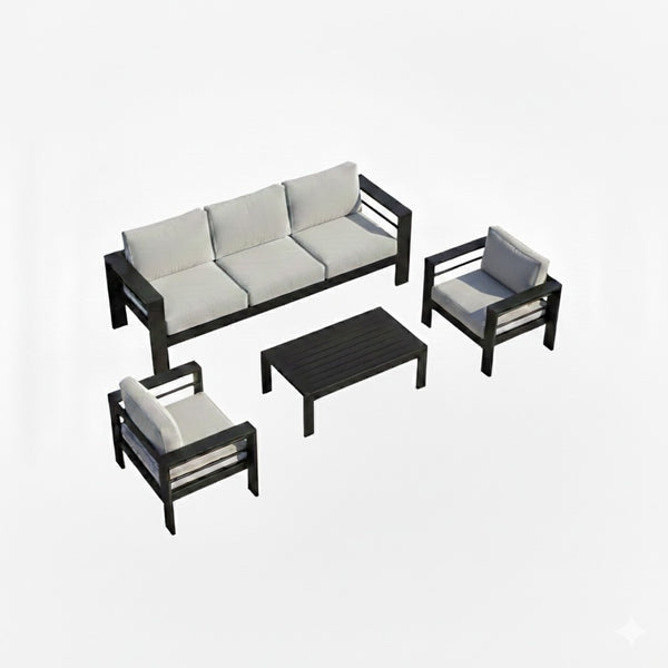 English Elm 4-piece Aluminum Outdoor Conversation Set with Rust-proof Matte Frame and Wpc Coffee Table Light Gray B082S00098
