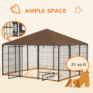 English Elm Pawhut Outdoor Steel Wire Dog Kennel with Canopy Roof and Rotating Feeding Bowl W2225P229078