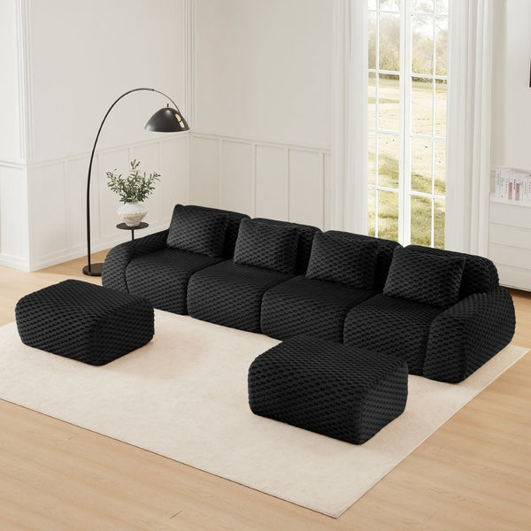 English Elm 146" U-shaped Modular Sectional Flannelette Sofa Deep Lounge Seating with Ottoman W714S01537