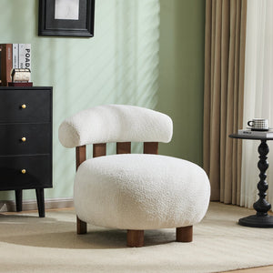English Elm Christopher Knight Home® - Modern Boucle Accent Chair with Plush Rounded Silhouette, Solid Wood Frame, Cozy Reading Seat White+Walnut 29 L x 28.5 W x 21.85 H N776P278240W