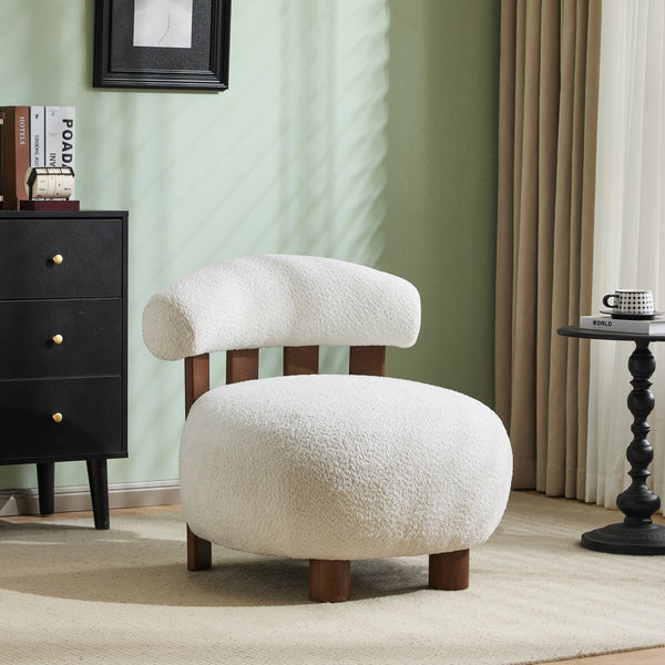 English Elm Christopher Knight Home® - Modern Boucle Accent Chair with Plush Rounded Silhouette, Solid Wood Frame, Cozy Reading Seat White+Walnut 29 L x 28.5 W x 21.85 H N776P278240W