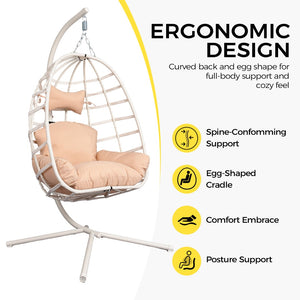 English Elm Egg Hanging Chair with Stand Pe Rattan Swing Seat Washable Cushion Patio Bedroom T5880P497429
