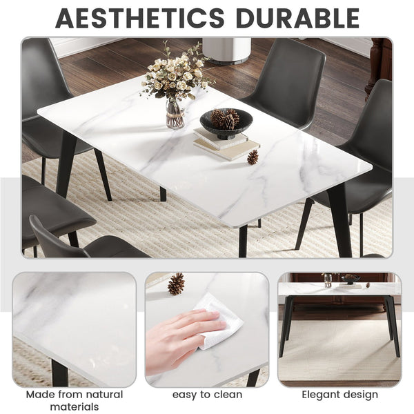 English Elm 55.12" Modern Artificial Stone Dining Table With Black Metal Legs - Sleek, Durable, Seats 6 Comfortably W1535S00509
