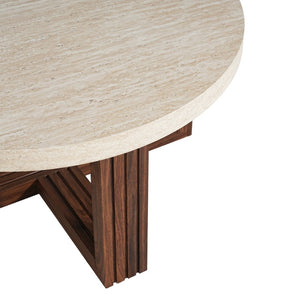 English Elm Round Marble Pattern Coffee Table with Cross Wood Base for Modern Living Rooms N770P365808M