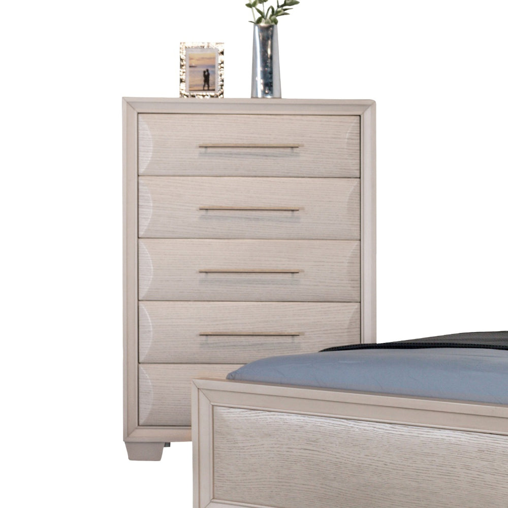 English Elm English Dovetail Chest 36"W x 55.5"H White Oak Finish Transitional 5-Drawer Felt-Lined Top Drawer B2741P372208