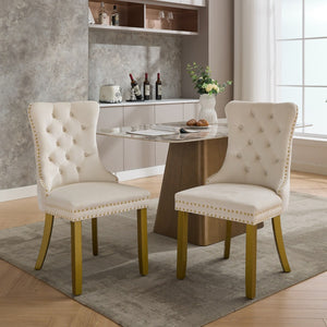 English Elm A&a Velvet Tufted Dining Chairs with Nailhead Trim Solid Wood Tapered Legs Set of 2 W1143P179487