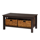 English Elm Walker Edison - Coastal Coffee Table With Lower Shelf And Faux Rattan Baskets - Espresso