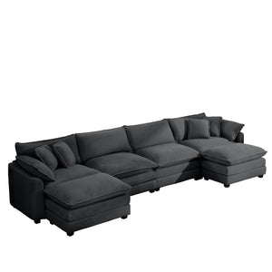 English Elm Corduroy Sofa - Stylish 4-Seater With 3 Footstools, Ergonomic Comfort, Easy Assembly & Modern Design W714S00842