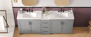 English Elm Christopher Knight Home® - 84" Double-Sink Bathroom Vanity with Quartz Countertop, Adjustable Shelves, Soft-Close Drawers & Silver Handles Gray N817P286004G