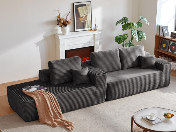 English Elm 104" Modular Cloud Sectional Plush Corduroy Deep Seat Sofa for Living Rooms W3975S00045