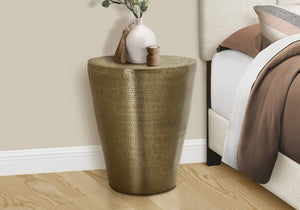 English Elm Accent Table - Hand-Crafted Gold Metal Drum Design, Modern Style For Living Room & Bedroom Décor B2710P219455