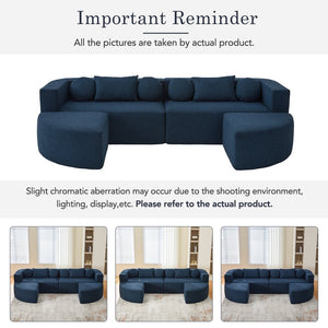 English Elm Boneless Modular Sectional Sofa with Curved Ends, Deep Bouclé Seating, Convertible Sofa Bed & Pillows for Living Room Blue N719S002120C