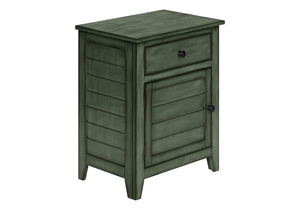 English Elm Accent Coastal Nightstand with Drawer & Cabinet, Antique Green Veneer, 25" High, MDF, Transitional Style B2710P219461