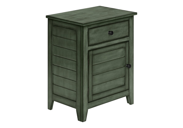 English Elm Accent Coastal Nightstand with Drawer & Cabinet, Antique Green Veneer, 25" High, MDF, Transitional Style B2710P219461
