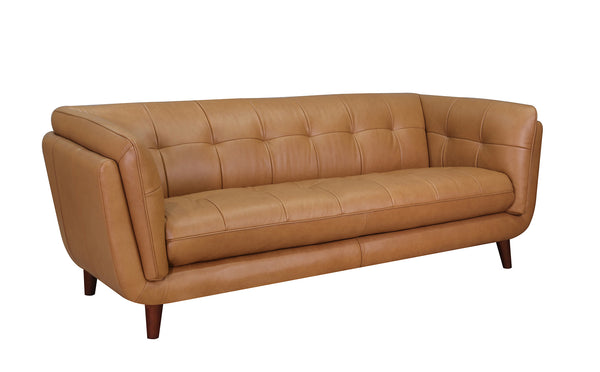 English Elm Solana Caramel Leather Bench Seat Sofa with Top-Grain Upholstery, Pocketed Coils & Memory Foam Comfort B2705P297787