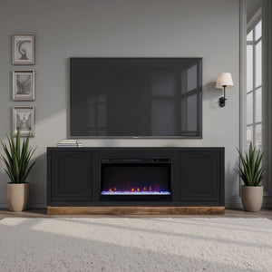 English Elm Nora 64-inch Fireplace TV Stand with 26" Electric Insert, Two-Tone Alder & Poplar Craftsmanship Black B108P345195