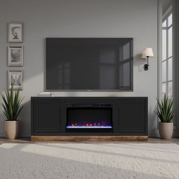 English Elm Nora 64-inch Fireplace TV Stand with 26" Electric Insert, Two-Tone Alder & Poplar Craftsmanship Black B108P345195