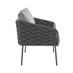 English Elm Christopher Knight Home® - 4-Pieces Outdoor Metal Patio Furniture Set with Deep-Seat Cushions, Teslin Rope, Wood-Look Tabletop, Rust-Resistant Frame Grey N780P2540701G