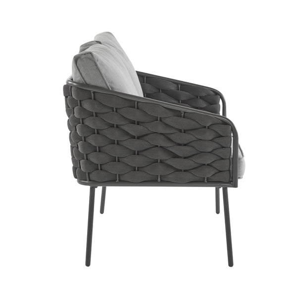 English Elm Christopher Knight Home® - 4-Pieces Outdoor Metal Patio Furniture Set with Deep-Seat Cushions, Teslin Rope, Wood-Look Tabletop, Rust-Resistant Frame Grey N780P2540701G