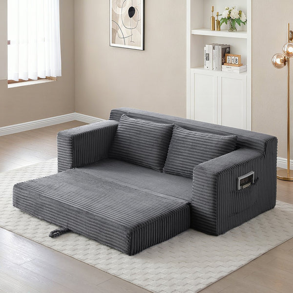 English Elm Memory Foam Cloud Loveseat with Pull-Out Bed, Convertible Floor Sofa Bed for Small Spaces and Guests Grey W2677P395127