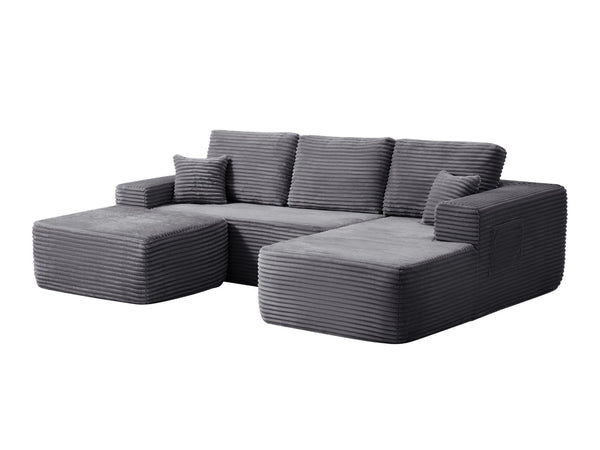 English Elm 104" Modular U-shape Sectional Plush Corduroy Deep Seat Sofa for Modern Living Rooms W3975S00038