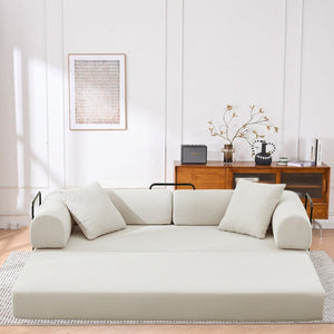 English Elm Folding Corduroy Futon Sofa Converts to Floor Mattress for Studio or Compact Living Beige W2915P391454