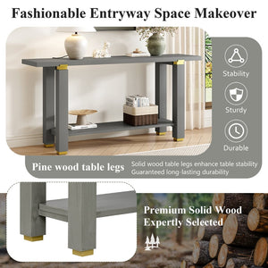 English Elm U_Style 62.9" Modern Minimalist Console Table - Solid Wood Entryway Table With Metal Accents & Shelf N711P289140E-GIGA