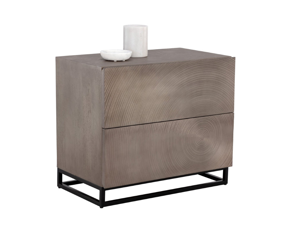 Sunpan LUTANA Nightstand - Handcrafted Grey Mango Wood with Iron Legs, Unique Rustic-Industrial Design 110641