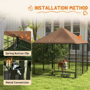 English Elm Pawhut Outdoor Steel Wire Dog Kennel with Oxford Canopy Roof and Rotating Feed Bowl W2225P173780